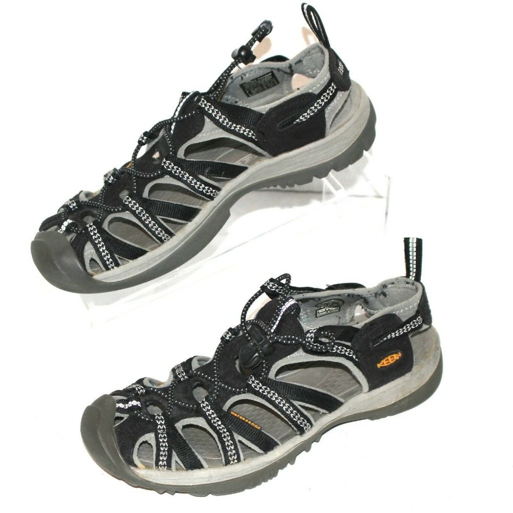 Keen Women 8 Shoes‎ Sandals Leather Canvas Black Gray Hiking Fishing Camping